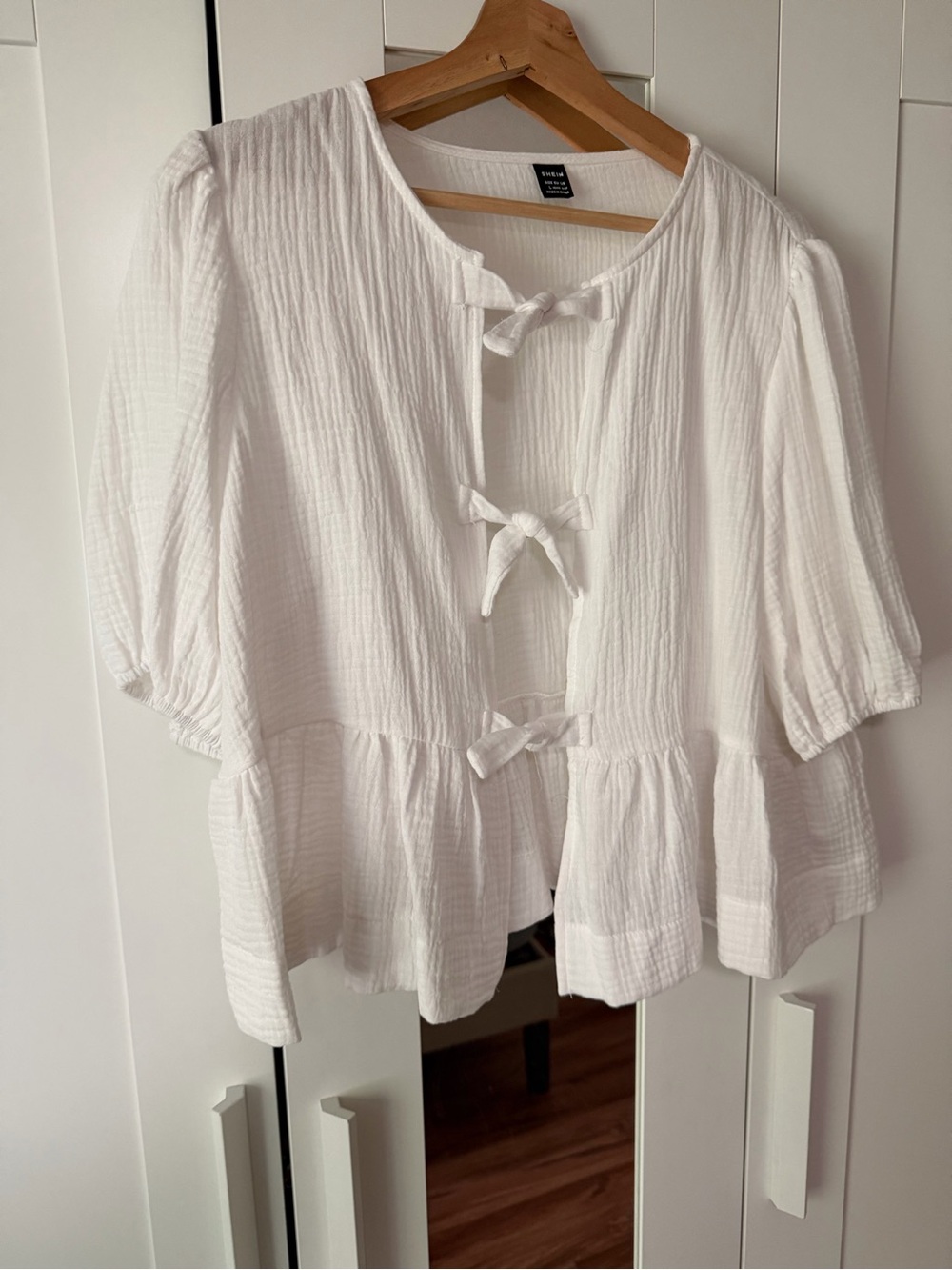 SHEIN White Tie-Front Peplum Blouse